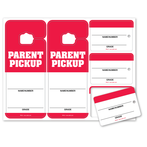 Red Parent Pickup & Backpack Tag Sheets (Pack of 50) (PPL01) Ready to