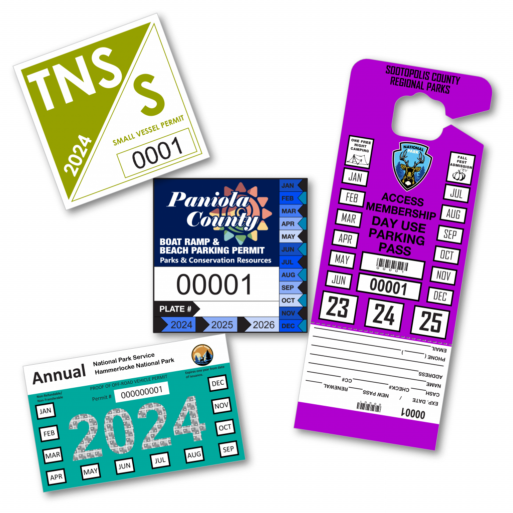 Recreational permits and decal examples for government agencies and municipalities specialized print