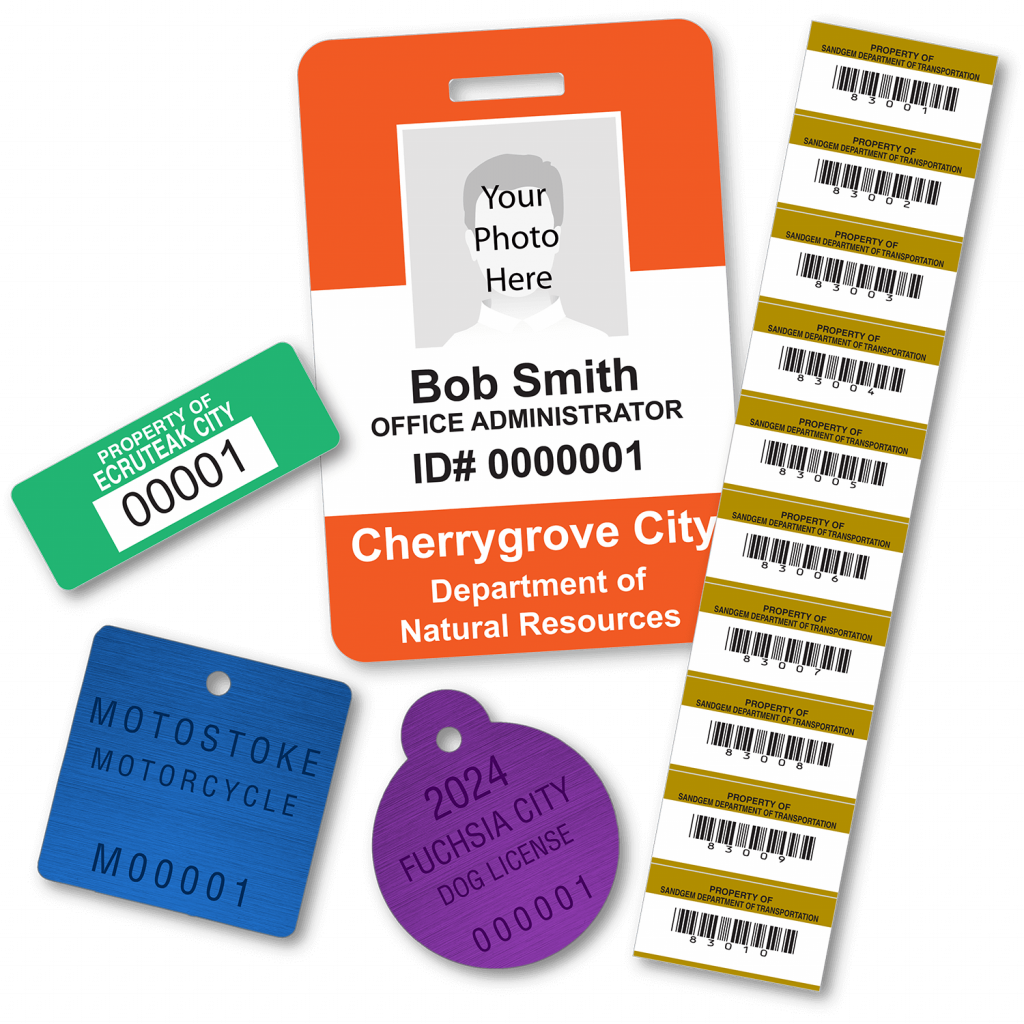 Labeling tags and ID card examples for government agencies and municipalities specialized print