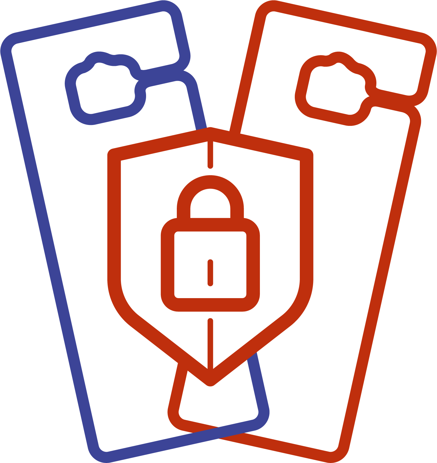 Two hang tags with a shield and a lock icon