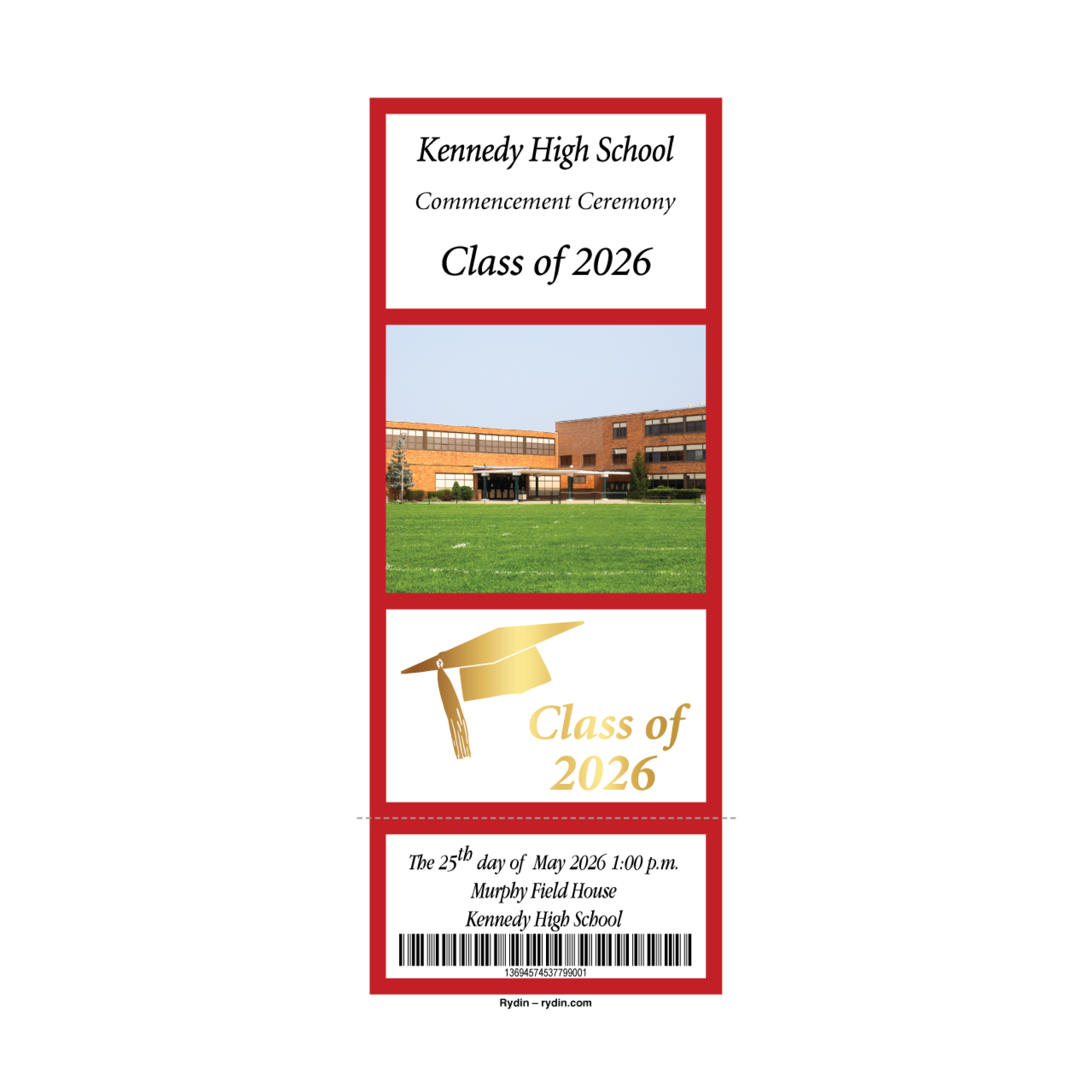Custom Graduation Ticket with Metallic Blast and barcode