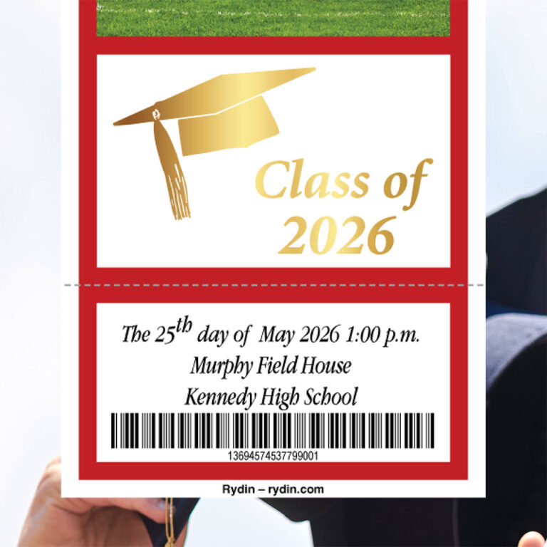 custom graduation ticket with a barcode