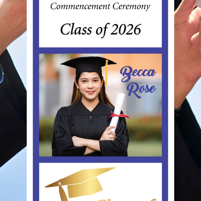 close up of a custom graduation ticket with a graduate's photo
