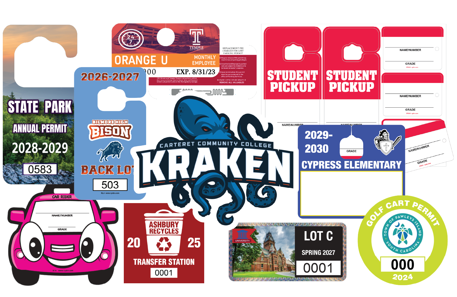 Rydin Hang Tags, Decals, Student Pickup Products, and RFID Permits