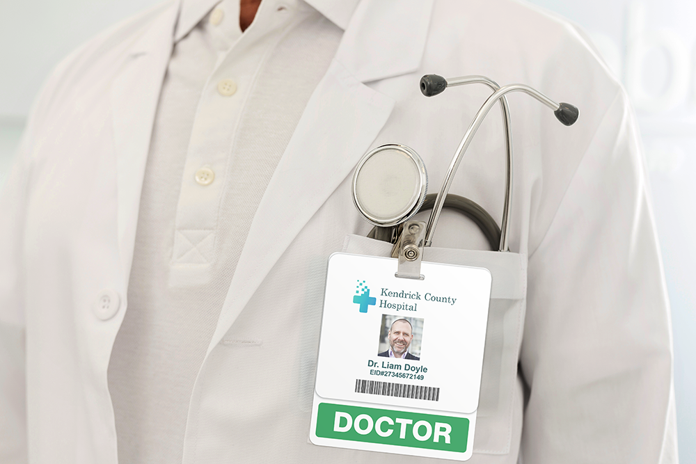 ID Badge Buddy on Doctor's lab coat