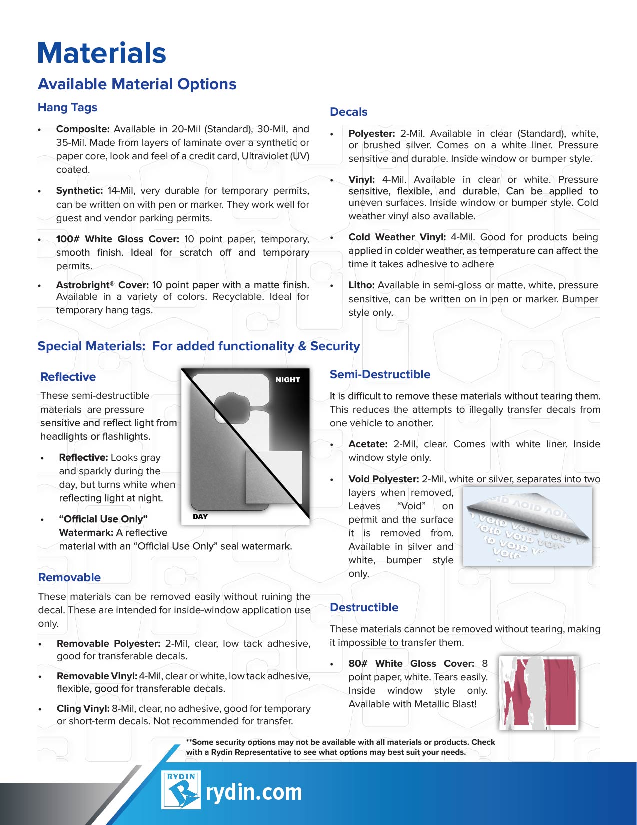 Rydin_Materials_Sheet