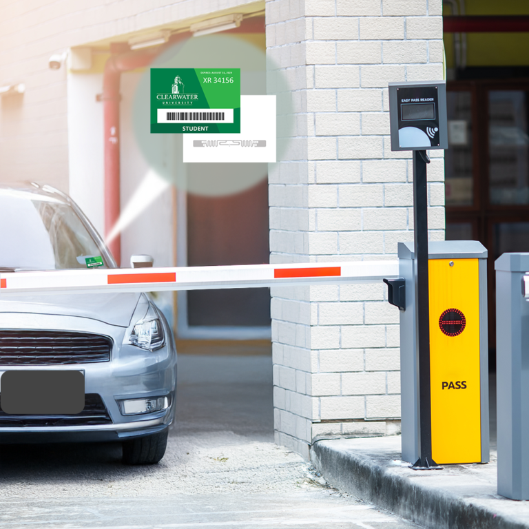 RFID decal being scanned by gate in parking industry acronym blog