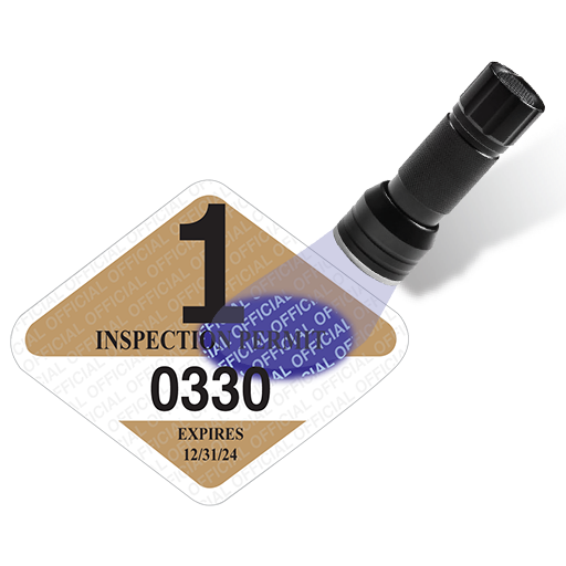 Parking Permit Decal with Security Feature UV Blacklight amd Blacklight shining on decal