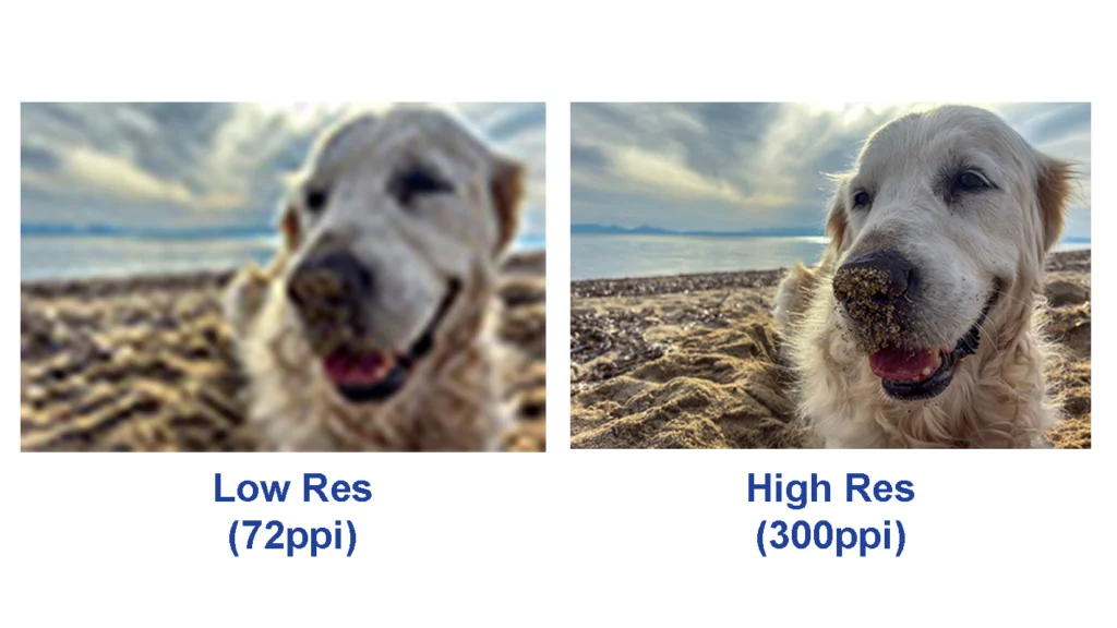 side by side comparison of low vs. high image resolution for printing