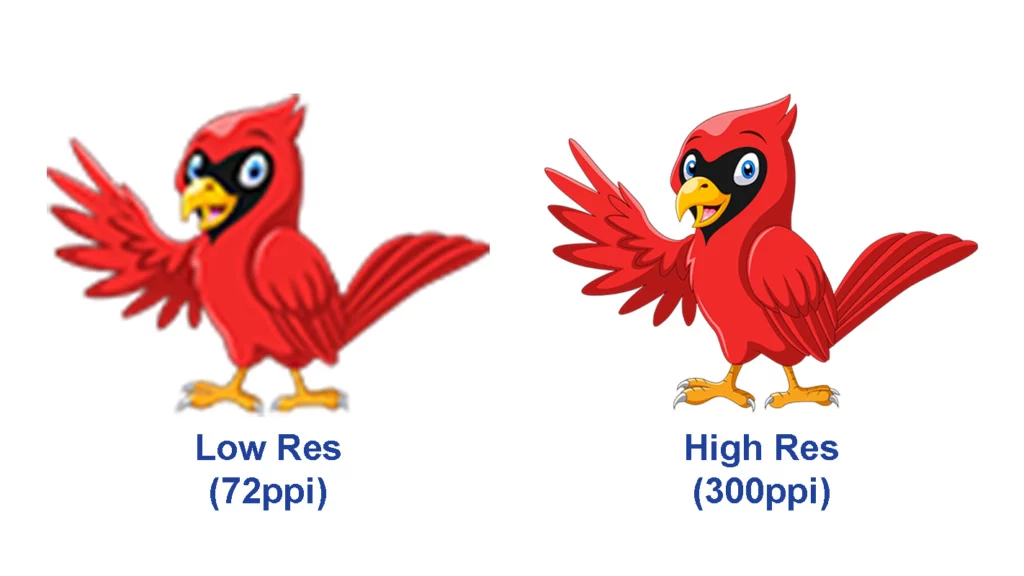 second side by side comparison of low vs. high image resolution for printing