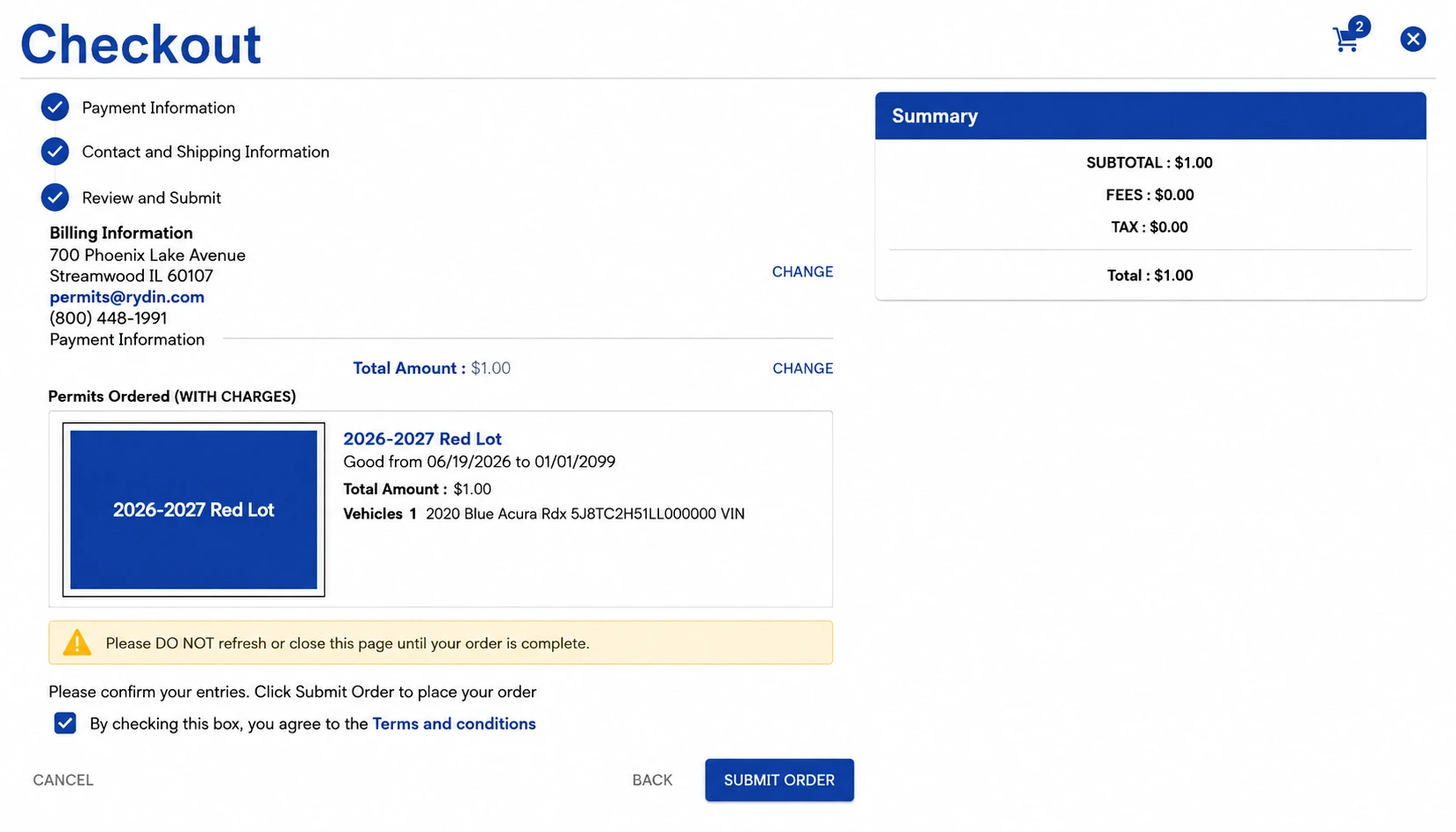 RPE driver portal permit checkout