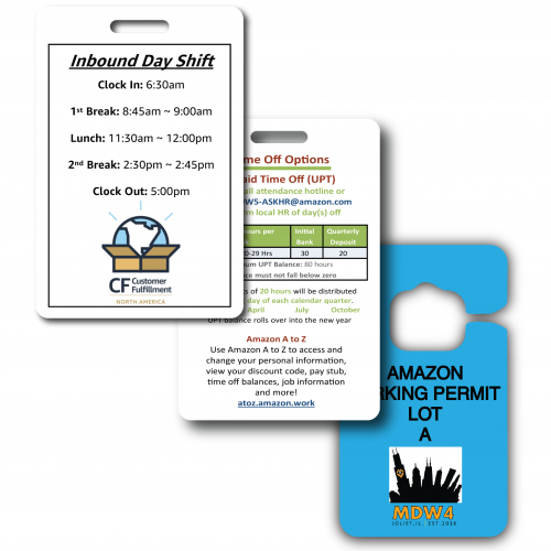 Amazon Time Clock Badges and Parking Permit Examples